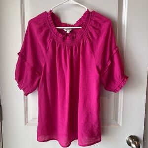 Nanette Lepore Pink Ruffle Neck Blouse. Medium